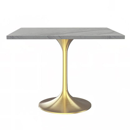 Verve Square Dining Table with a Laminated White Marbleized Tabletop and Brushed Gold Stainless Steel Base - Elax Furniture