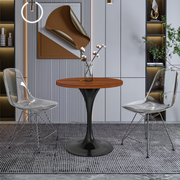 Verve Round Dining Table with MDF/Sintered Stone/Resin Tabletop in Black Stainless Steel Pedestal Base MDF 27 Inch Cognac Brown Dining Table Leisuremod
