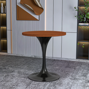 Verve Round Dining Table with MDF/Sintered Stone/Resin Tabletop in Black Stainless Steel Pedestal Base MDF 27 Inch Cognac Brown Dining Table Leisuremod