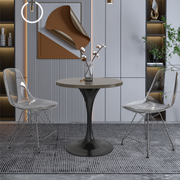 Verve Round Dining Table with MDF/Sintered Stone/Resin Tabletop in Black Stainless Steel Pedestal Base MDF 27 Inch Dark Maple Dining Table Leisuremod