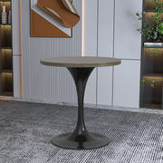 Verve Round Dining Table with MDF/Sintered Stone/Resin Tabletop in Black Stainless Steel Pedestal Base MDF 27 Inch Dark Maple Dining Table Leisuremod