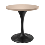 Verve Round Dining Table with MDF/Sintered Stone/Resin Tabletop in Black Stainless Steel Pedestal Base MDF 27 Inch Natural Wood Dining Table Leisuremod