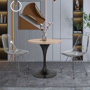 Verve Round Dining Table with MDF/Sintered Stone/Resin Tabletop in Black Stainless Steel Pedestal Base MDF 27 Inch Natural Wood Dining Table Leisuremod
