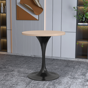 Verve Round Dining Table with MDF/Sintered Stone/Resin Tabletop in Black Stainless Steel Pedestal Base MDF 27 Inch Natural Wood Dining Table Leisuremod
