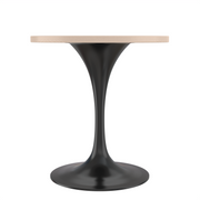 Verve Round Dining Table with MDF/Sintered Stone/Resin Tabletop in Black Stainless Steel Pedestal Base MDF 27 Inch Natural Wood Dining Table Leisuremod
