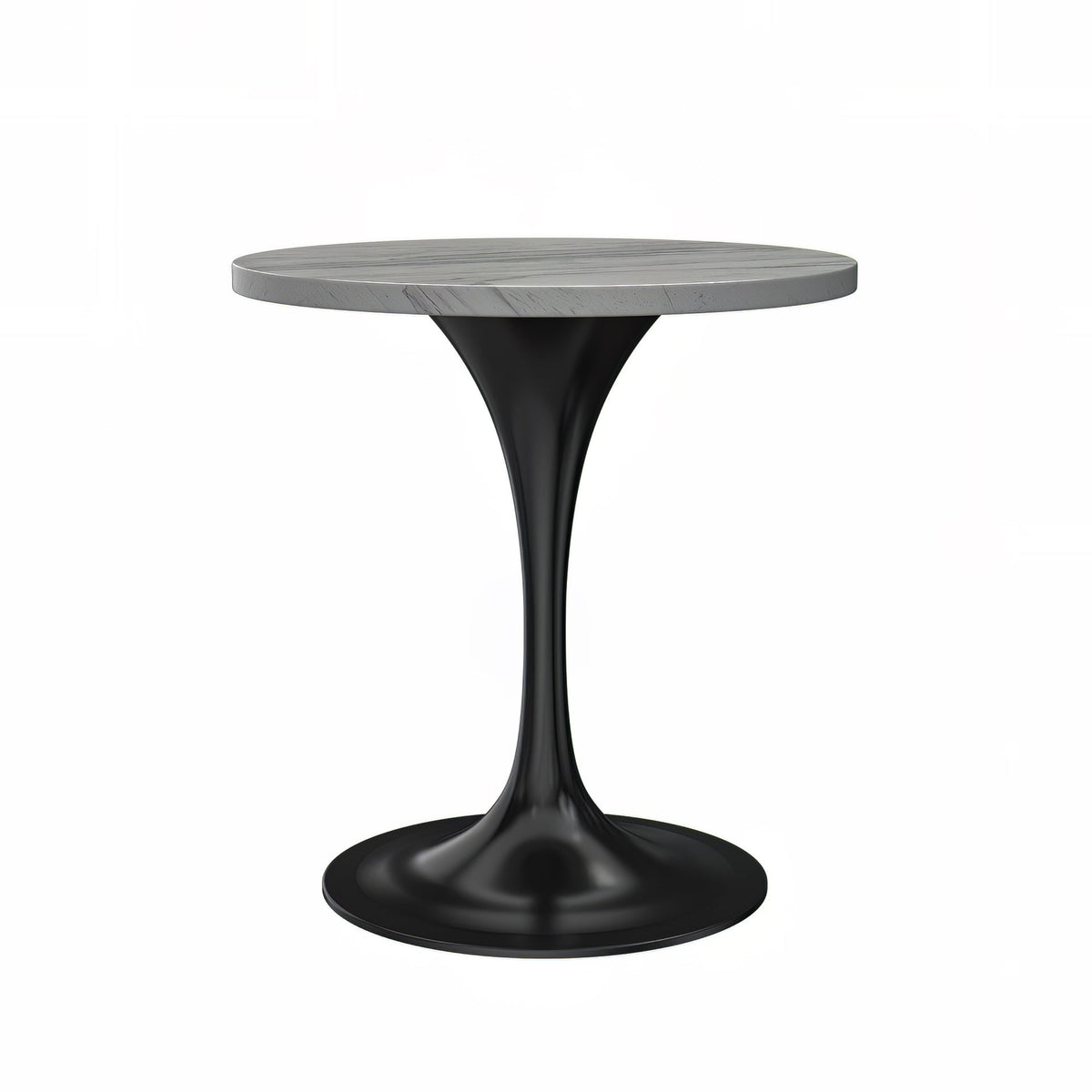 Verve Round Dining Table with MDF/Sintered Stone/Resin Tabletop in Black Stainless Steel Pedestal Base Resin 27 Inch White Resin Dining Table Leisuremod