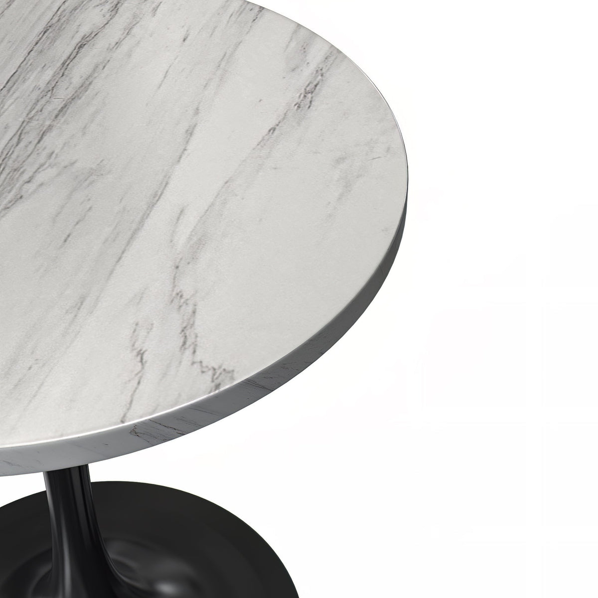 Verve Round Dining Table with MDF/Sintered Stone/Resin Tabletop in Black Stainless Steel Pedestal Base Resin 27 Inch White Resin Dining Table Leisuremod