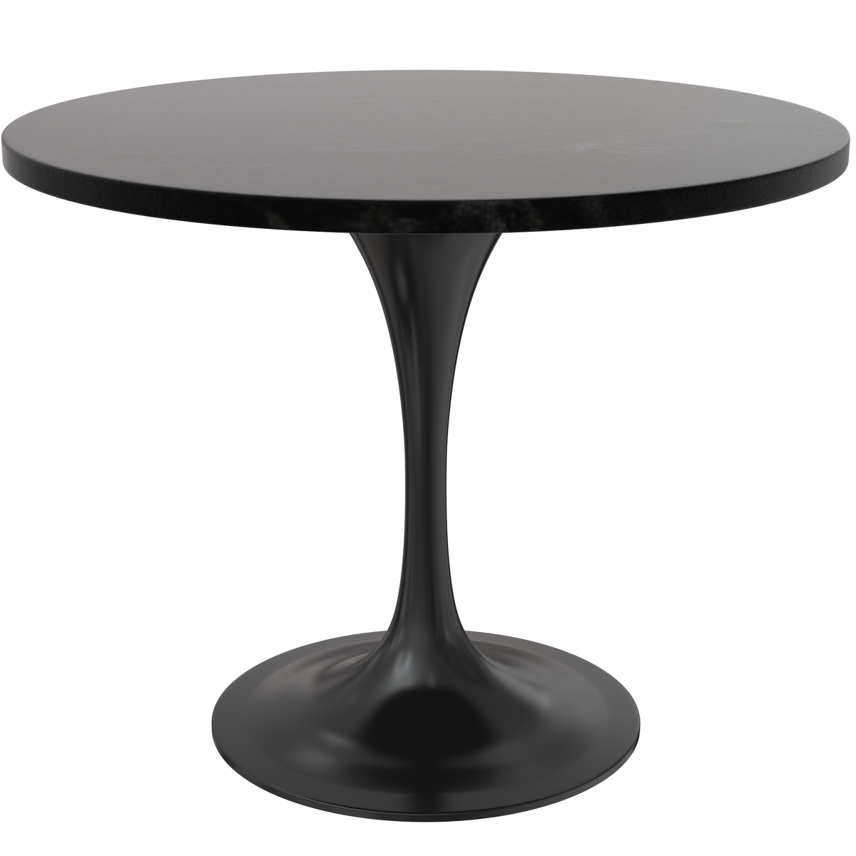 Verve Round Dining Table with MDF/Sintered Stone/Resin Tabletop in Black Stainless Steel Pedestal Base MDF 36 Inch Black Dining Table Leisuremod
