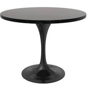 Verve Round Dining Table with MDF/Sintered Stone/Resin Tabletop in Black Stainless Steel Pedestal Base MDF 36 Inch Black Dining Table Leisuremod