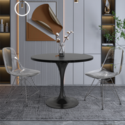 Verve Round Dining Table with MDF/Sintered Stone/Resin Tabletop in Black Stainless Steel Pedestal Base MDF 36 Inch Black Dining Table Leisuremod