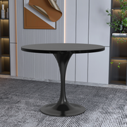Verve Round Dining Table with MDF/Sintered Stone/Resin Tabletop in Black Stainless Steel Pedestal Base MDF 36 Inch Black Dining Table Leisuremod