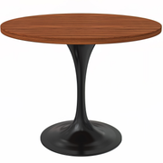 Verve Round Dining Table with MDF/Sintered Stone/Resin Tabletop in Black Stainless Steel Pedestal Base MDF 36 Inch Cognac Brown Dining Table Leisuremod