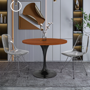 Verve Round Dining Table with MDF/Sintered Stone/Resin Tabletop in Black Stainless Steel Pedestal Base MDF 36 Inch Cognac Brown Dining Table Leisuremod
