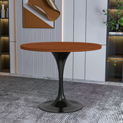 Verve Round Dining Table with MDF/Sintered Stone/Resin Tabletop in Black Stainless Steel Pedestal Base MDF 36 Inch Cognac Brown Dining Table Leisuremod