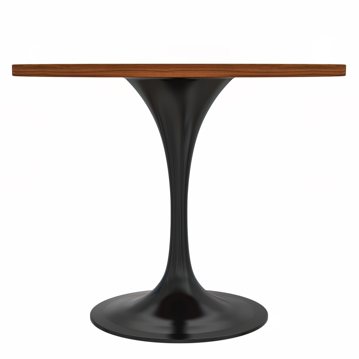 Verve Round Dining Table with MDF/Sintered Stone/Resin Tabletop in Black Stainless Steel Pedestal Base MDF 36 Inch Cognac Brown Dining Table Leisuremod