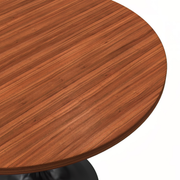 Verve Round Dining Table with MDF/Sintered Stone/Resin Tabletop in Black Stainless Steel Pedestal Base MDF 36 Inch Cognac Brown Dining Table Leisuremod