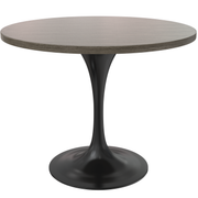 Verve Round Dining Table with MDF/Sintered Stone/Resin Tabletop in Black Stainless Steel Pedestal Base MDF 36 Inch Dark Maple Dining Table Leisuremod