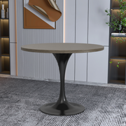 Verve Round Dining Table with MDF/Sintered Stone/Resin Tabletop in Black Stainless Steel Pedestal Base MDF 36 Inch Dark Maple Dining Table Leisuremod