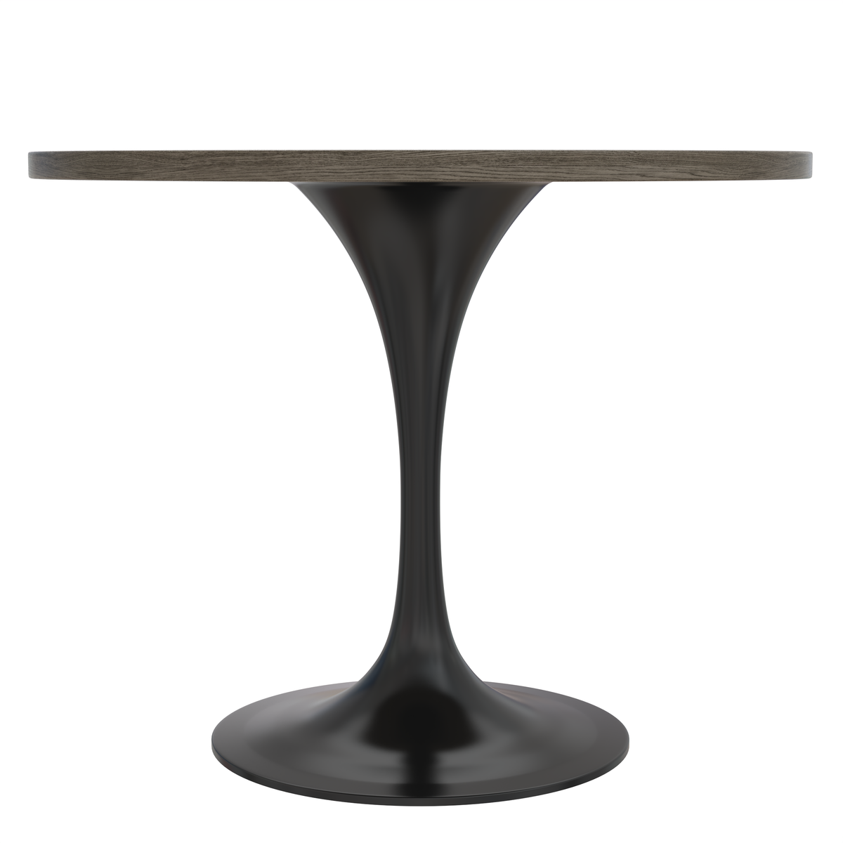 Verve Round Dining Table with MDF/Sintered Stone/Resin Tabletop in Black Stainless Steel Pedestal Base MDF 36 Inch Dark Maple Dining Table Leisuremod