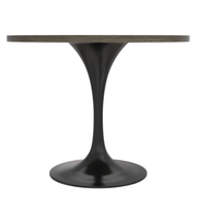 Verve Round Dining Table with MDF/Sintered Stone/Resin Tabletop in Black Stainless Steel Pedestal Base MDF 36 Inch Dark Maple Dining Table Leisuremod