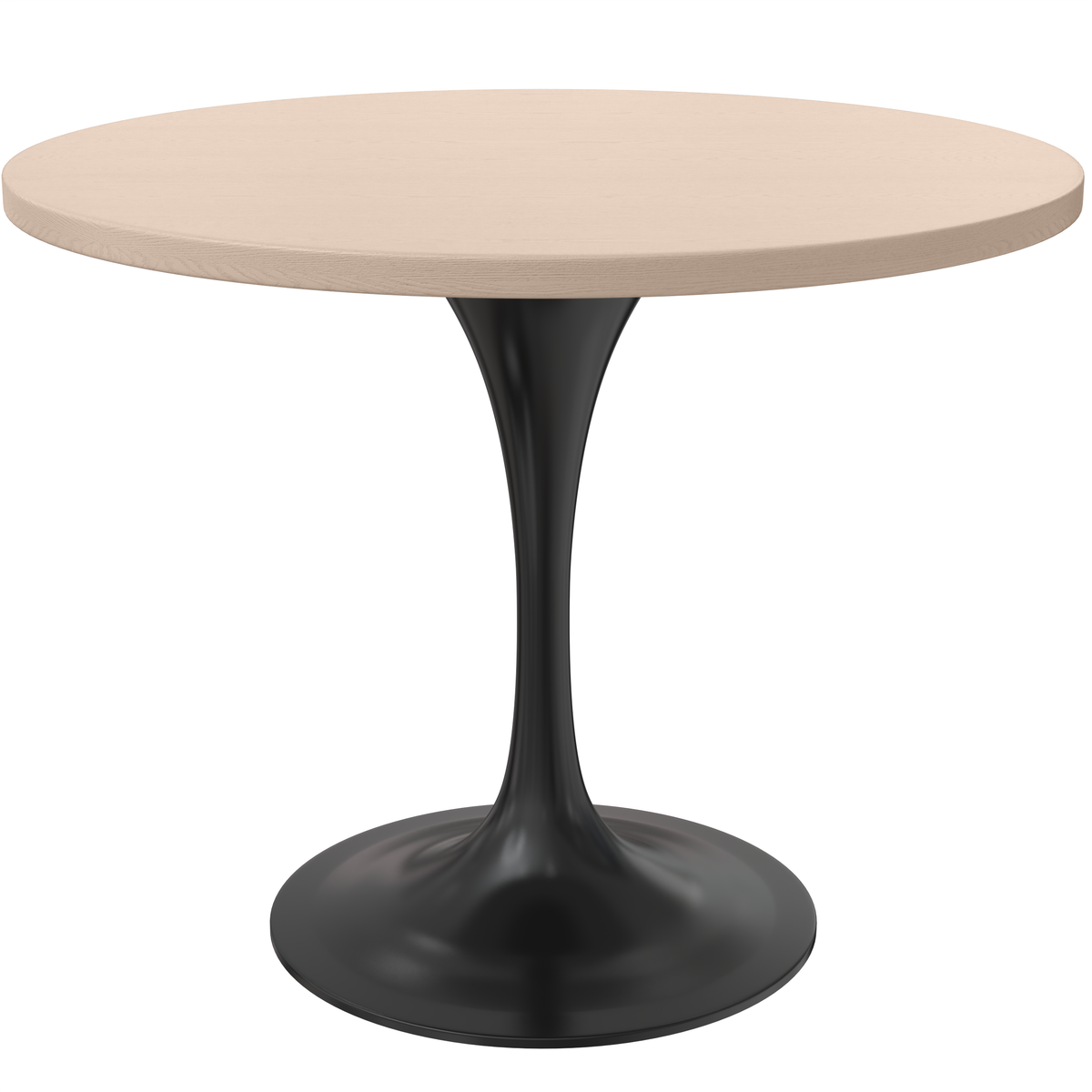 Verve Round Dining Table with MDF/Sintered Stone/Resin Tabletop in Black Stainless Steel Pedestal Base MDF 36 Inch Natural Wood Dining Table Leisuremod