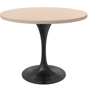 Verve Round Dining Table with MDF/Sintered Stone/Resin Tabletop in Black Stainless Steel Pedestal Base MDF 36 Inch Natural Wood Dining Table Leisuremod