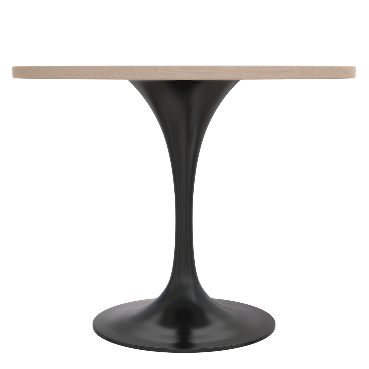 Verve Round Dining Table with MDF/Sintered Stone/Resin Tabletop in Black Stainless Steel Pedestal Base MDF 36 Inch Natural Wood Dining Table Leisuremod