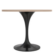 Verve Round Dining Table with MDF/Sintered Stone/Resin Tabletop in Black Stainless Steel Pedestal Base MDF 36 Inch Natural Wood Dining Table Leisuremod
