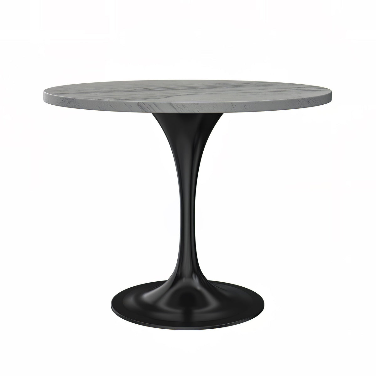 Verve Round Dining Table with MDF/Sintered Stone/Resin Tabletop in Black Stainless Steel Pedestal Base Resin 36 Inch White Resin Dining Table Leisuremod
