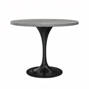 Verve Round Dining Table with MDF/Sintered Stone/Resin Tabletop in Black Stainless Steel Pedestal Base Resin 36 Inch White Resin Dining Table Leisuremod