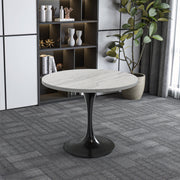 Verve Round Dining Table with MDF/Sintered Stone/Resin Tabletop in Black Stainless Steel Pedestal Base Resin 36 Inch White Resin Dining Table Leisuremod