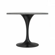 Verve Round Dining Table with MDF/Sintered Stone/Resin Tabletop in Black Stainless Steel Pedestal Base Resin 36 Inch White Resin Dining Table Leisuremod