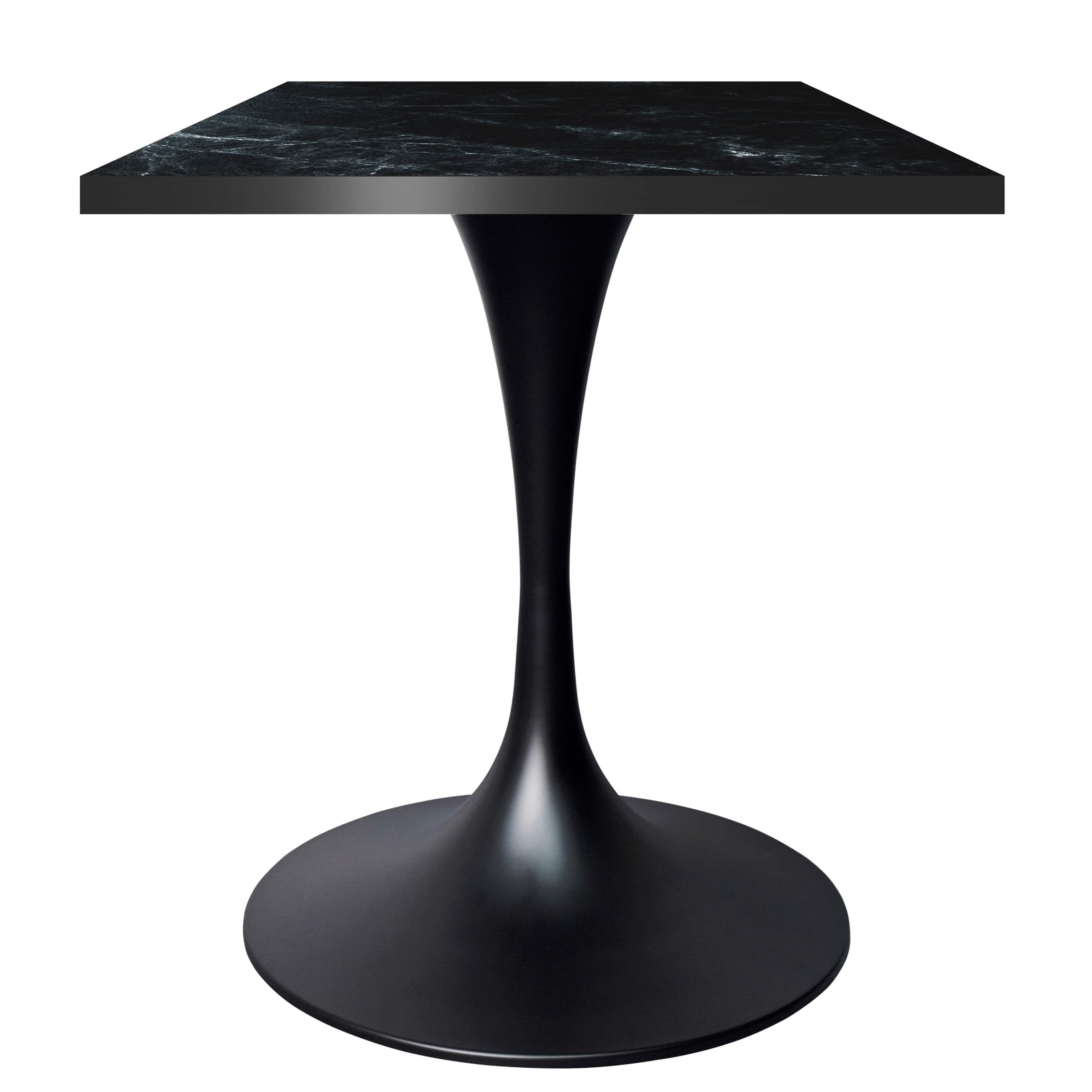 LeisureMod Verve Collection 24"Square Dining Table, Black/White/Brushed Gold Base with Black MDF Top - Elax Furniture