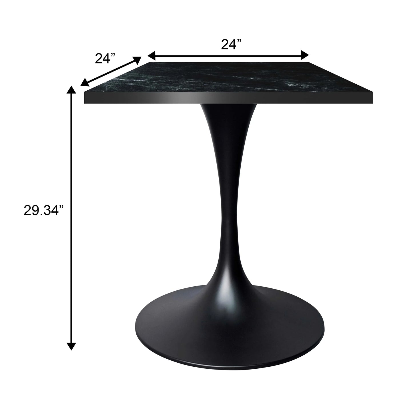 LeisureMod Verve Collection 24"Square Dining Table, Black/White/Brushed Gold Base with Black MDF Top - Elax Furniture