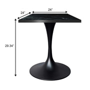 LeisureMod Verve Collection 24"Square Dining Table, Black/White/Brushed Gold Base with Black MDF Top - Elax Furniture