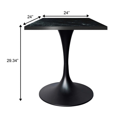 LeisureMod Verve Collection 24"Square Dining Table, Black/White/Brushed Gold Base with Black MDF Top - Elax Furniture