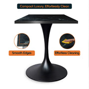 LeisureMod Verve Collection 24"Square Dining Table, Black/White/Brushed Gold Base with Black MDF Top - Elax Furniture
