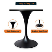 LeisureMod Verve Collection 24"Square Dining Table, Black/White/Brushed Gold Base with Black MDF Top - Elax Furniture