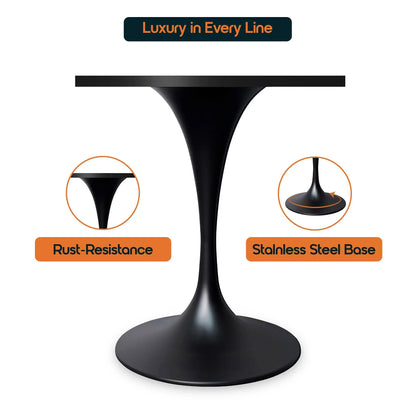 LeisureMod Verve Collection 24"Square Dining Table, Black/White/Brushed Gold Base with Black MDF Top - Elax Furniture
