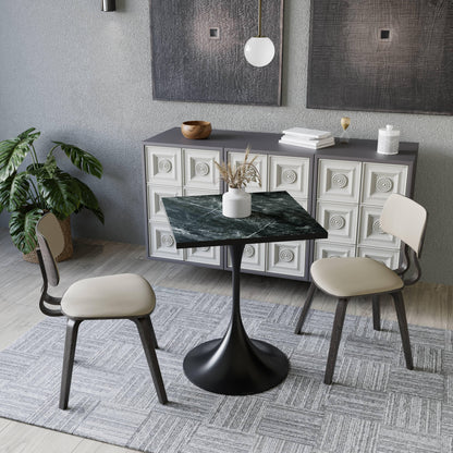 LeisureMod Verve Collection 24"Square Dining Table, Black/White/Brushed Gold Base with Black MDF Top - Elax Furniture