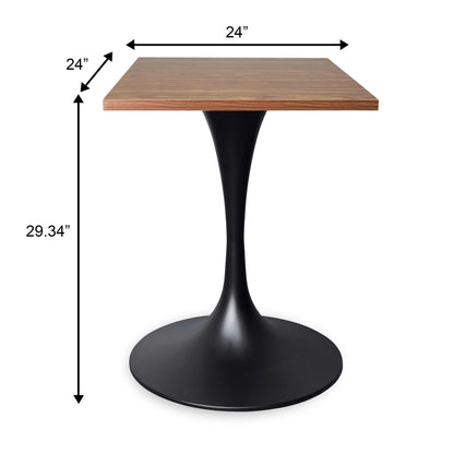 LeisureMod Verve Collection 24"Square Dining Table, Black/White/Brushed Gold Base with Black MDF Top - Elax Furniture