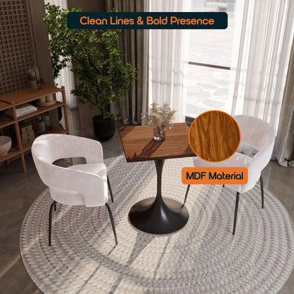 LeisureMod Verve Collection 24"Square Dining Table, Black/White/Brushed Gold Base with Black MDF Top - Elax Furniture