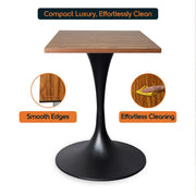 LeisureMod Verve Collection 24"Square Dining Table, Black/White/Brushed Gold Base with Black MDF Top - Elax Furniture