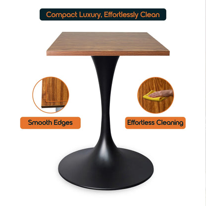 LeisureMod Verve Collection 24"Square Dining Table, Black/White/Brushed Gold Base with Black MDF Top - Elax Furniture