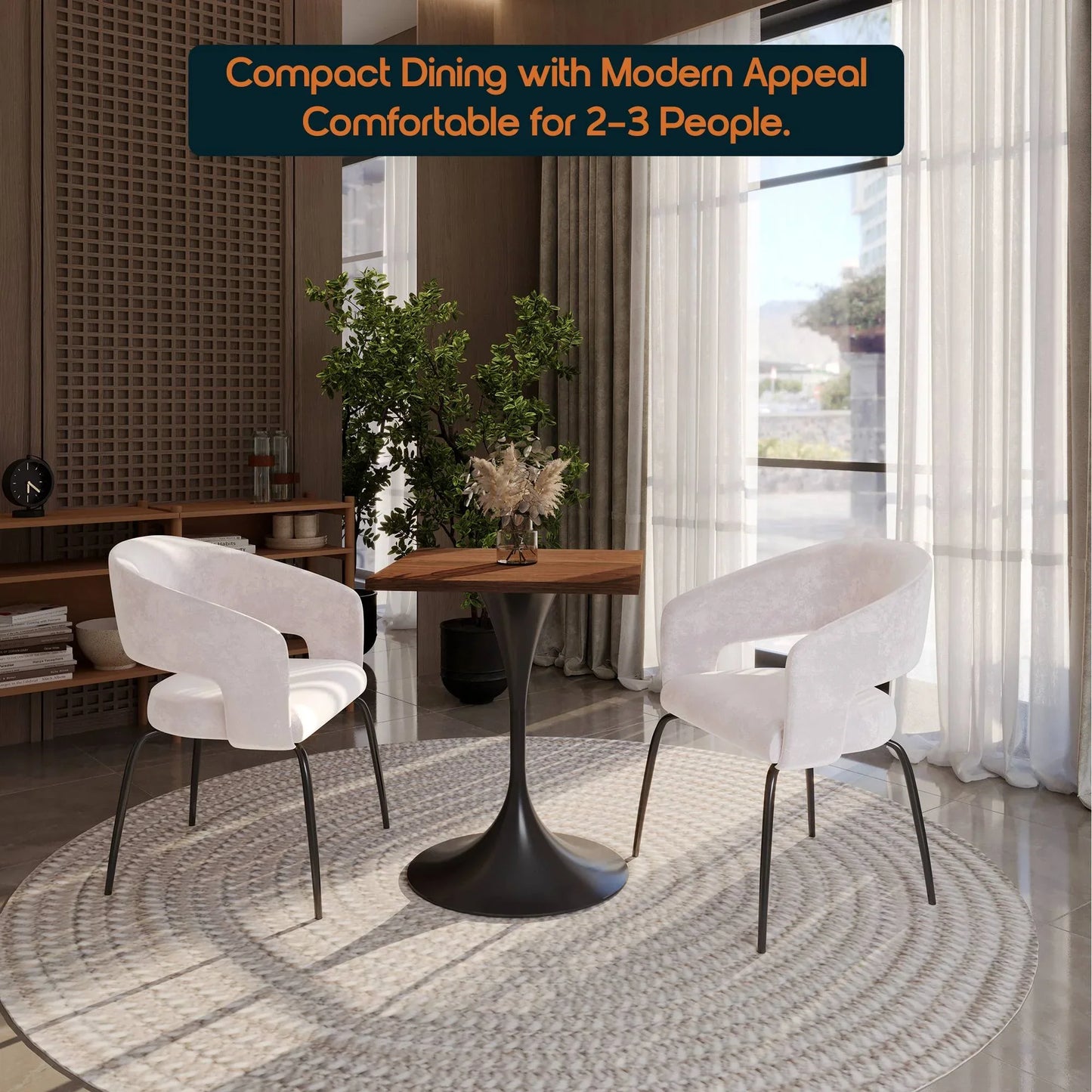 LeisureMod Verve Collection 24"Square Dining Table, Black/White/Brushed Gold Base with Black MDF Top - Elax Furniture