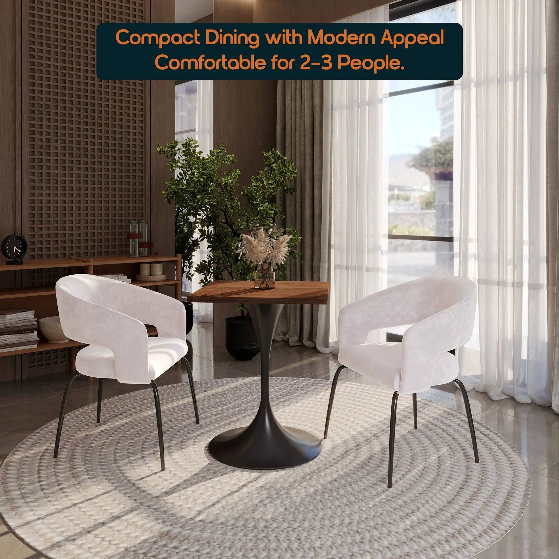 LeisureMod Verve Collection 24"Square Dining Table, Black/White/Brushed Gold Base with Black MDF Top - Elax Furniture