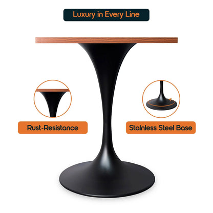 LeisureMod Verve Collection 24"Square Dining Table, Black/White/Brushed Gold Base with Black MDF Top - Elax Furniture