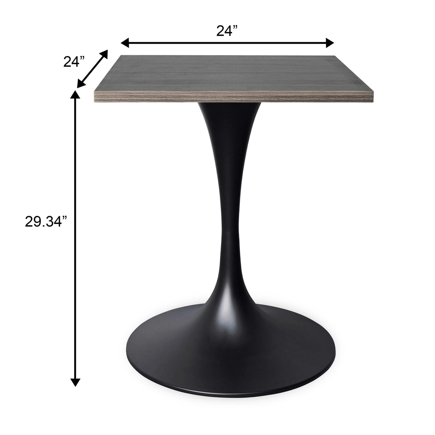 LeisureMod Verve Collection 24"Square Dining Table, Black/White/Brushed Gold Base with Black MDF Top - Elax Furniture
