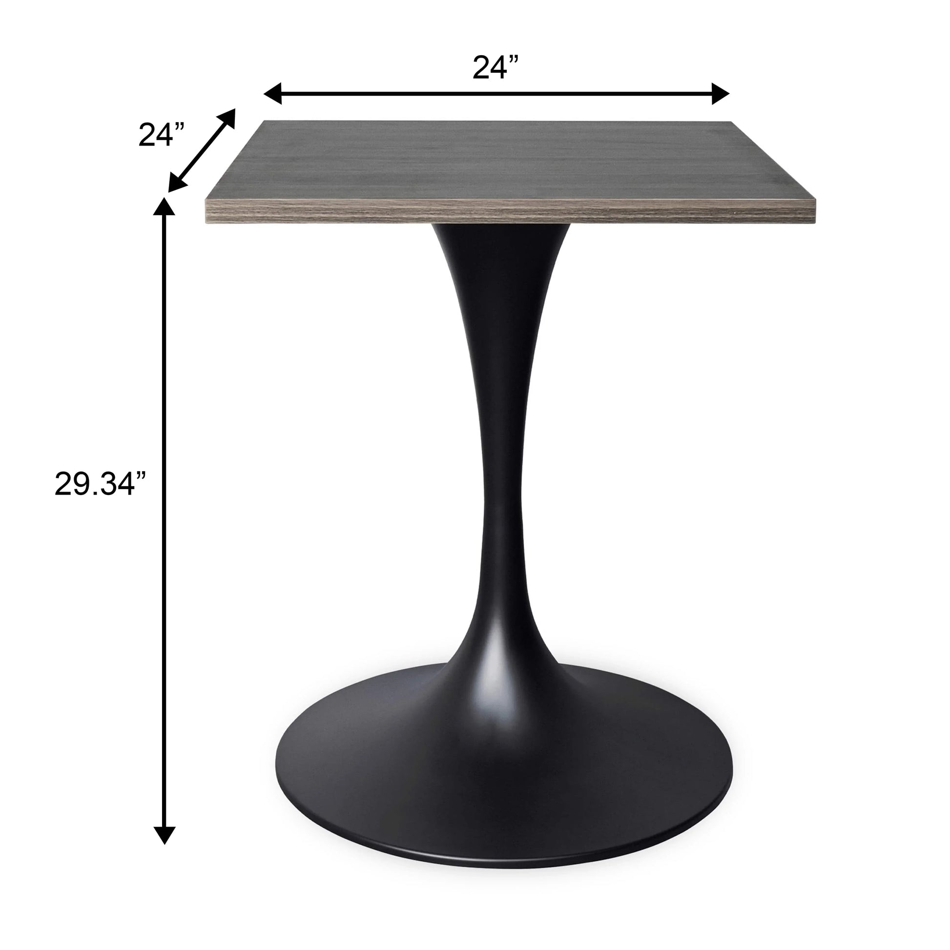 LeisureMod Verve Collection 24"Square Dining Table, Black/White/Brushed Gold Base with Black MDF Top - Elax Furniture