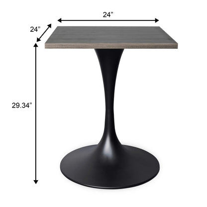 LeisureMod Verve Collection 24"Square Dining Table, Black/White/Brushed Gold Base with Black MDF Top - Elax Furniture
